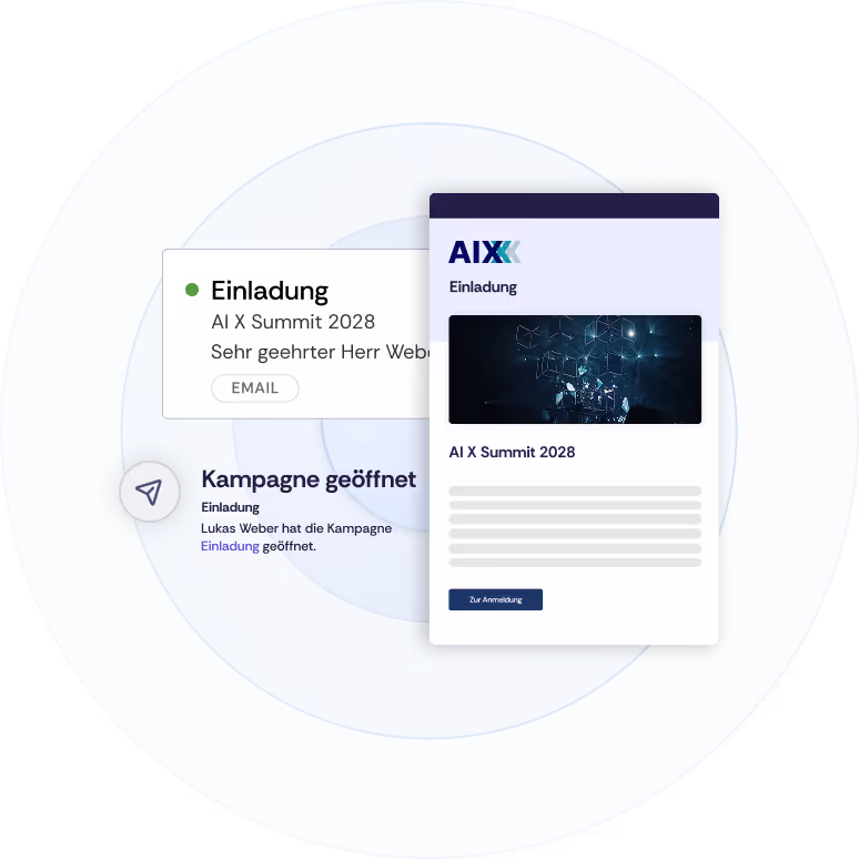 Eine Event-Einladung mit Vorschau im E-Mail-Programm sowie dem Status „geöffnet”.