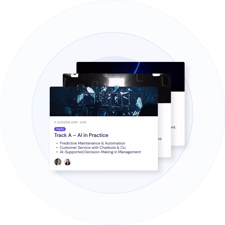 A screenshot of several agenda cards from the event website.