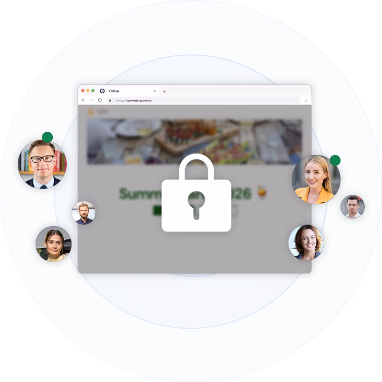 An event website marked as closed or private by a lock icon. Next to it are the profile pictures of the users.