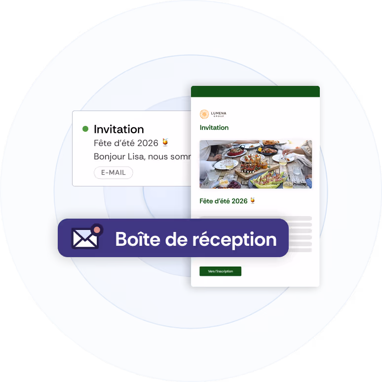 Une capture d'écran d'une invitation à un événement à côté de l'aperçu dans le programme de messagerie électronique.