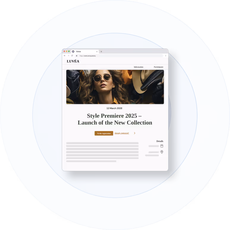 A screenshot of the event website for a marketing event in the fashion industry.