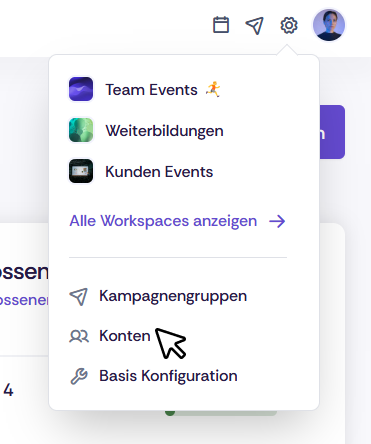 Auswahl der Konten im Oniva Adminbereich