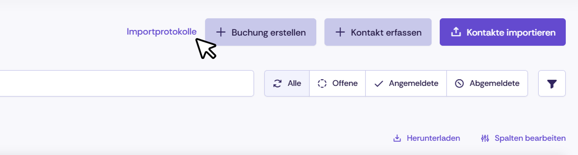 Screenshot der Navigation zu den Importprotokollen.