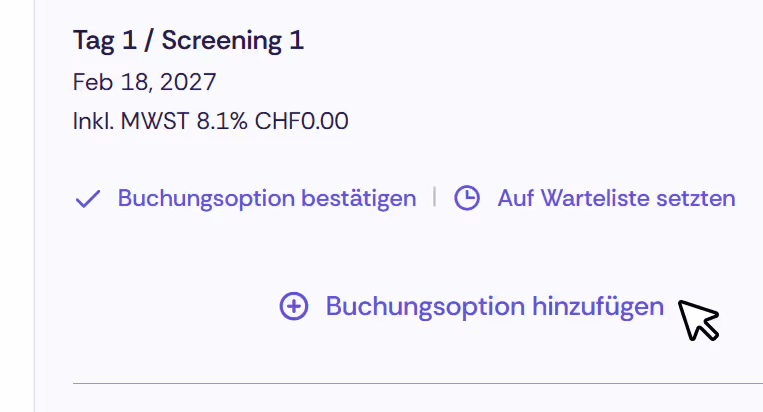 "Buchungsoption hinzufügen" in der Oniva-Buchung