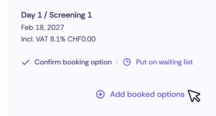 ‘Add booked options’ in the Oniva booking