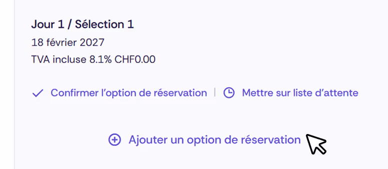 « Ajouter une option de réservation » dans la réservation Oniva.