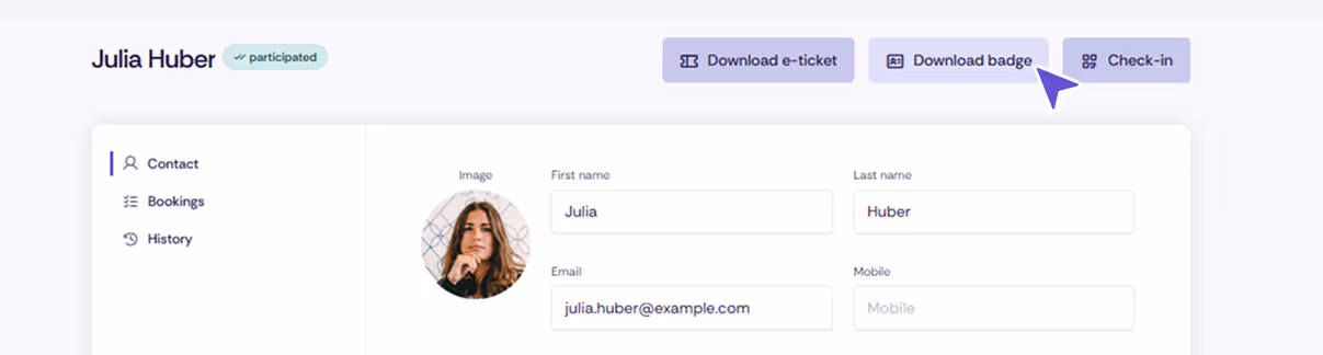 Downloading a contact's badge in Oniva