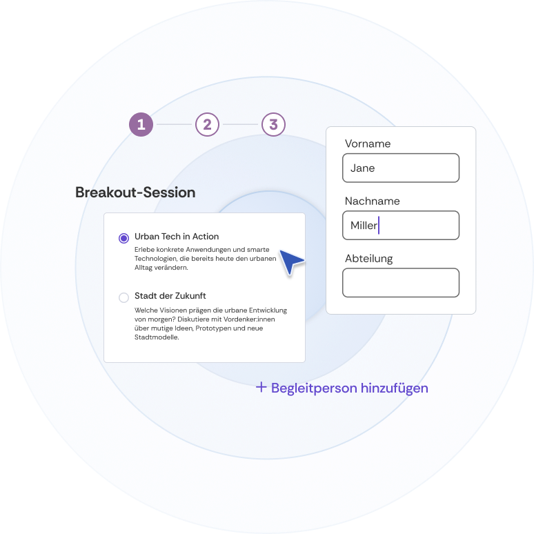 Verschiedene Buchungslogiken vor einem Eventbild.