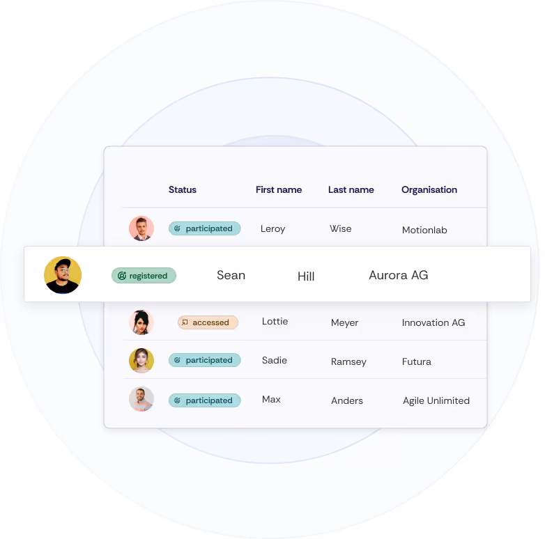 Illustration of a section from a guest list, with one contact highlighted.