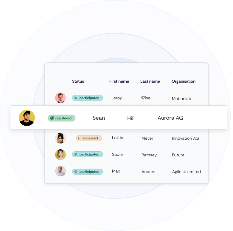 Illustration of a section from a guest list, with one contact highlighted.