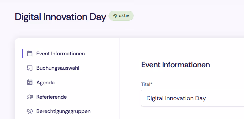 Screenshot aus Oniva, welcher das Bearbeiten von Events zeigt.