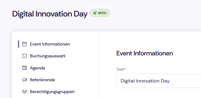 Screenshot aus Oniva, welcher das Bearbeiten von Events zeigt.