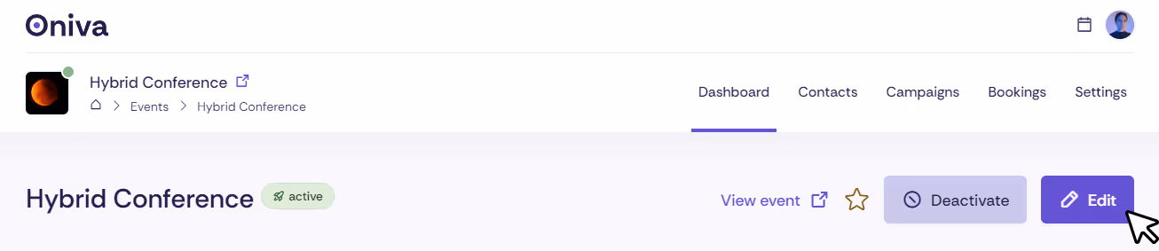 Edit event in Oniva admin.