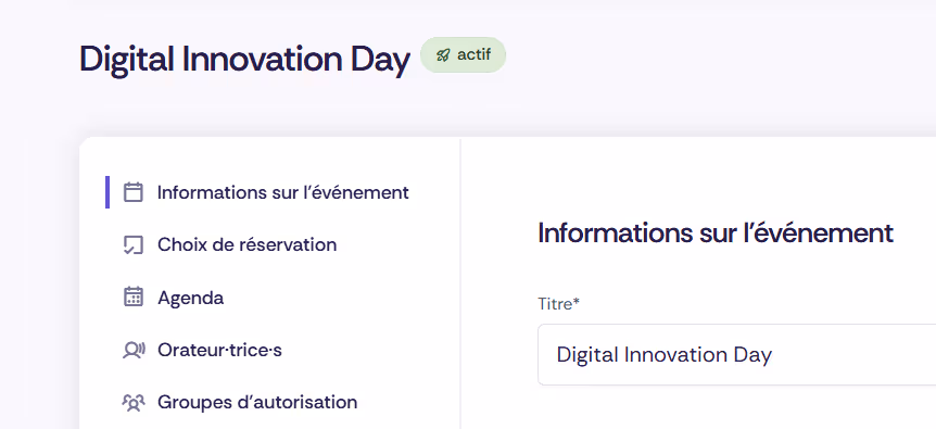 Capture d'écran d'Oniva montrant comment modifier des événements.