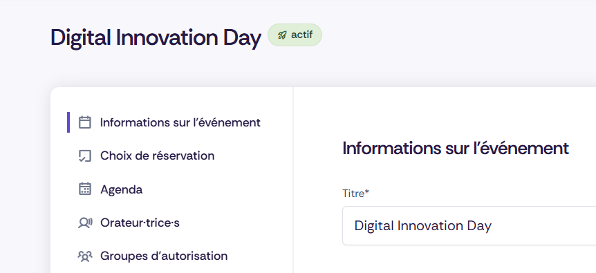 Capture d'écran d'Oniva montrant comment modifier des événements.