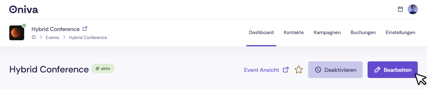 Event Bearbeiten im Oniva Admin.