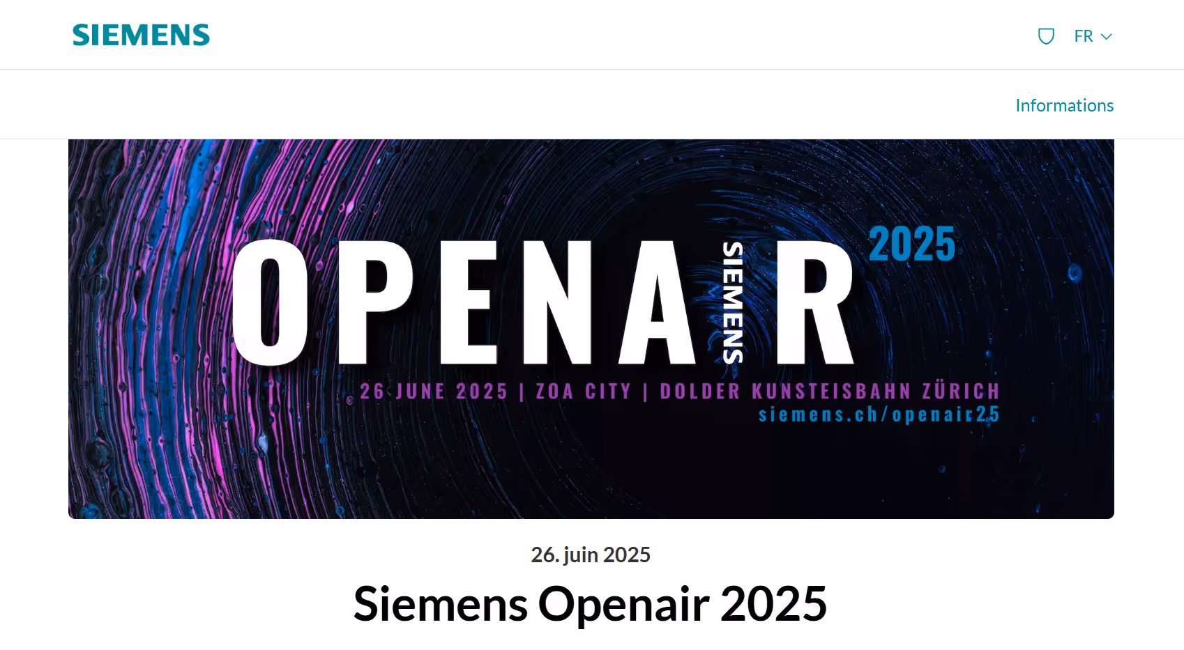 Site web de l'événement Siemens Open Air 2025