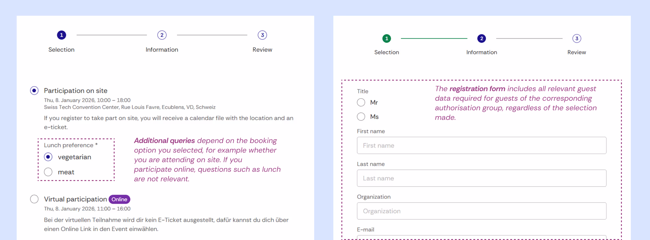 Registration form and additional queries in comparison