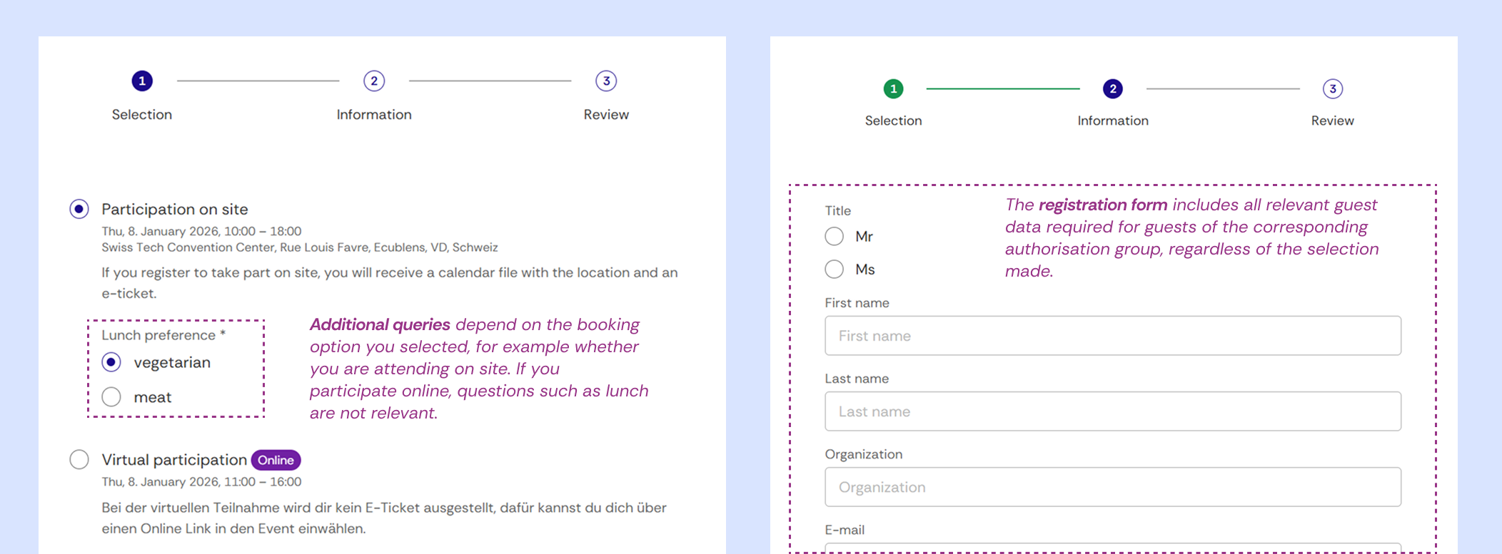 Registration form and additional queries in comparison