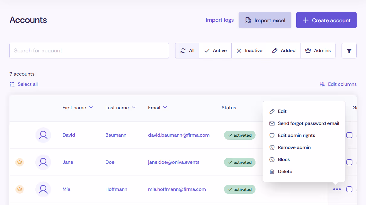 Activate accounts as an admin in Oniva.