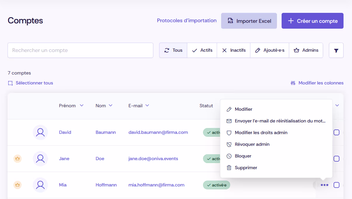 Activer les comptes en tant qu'admin dans Oniva.