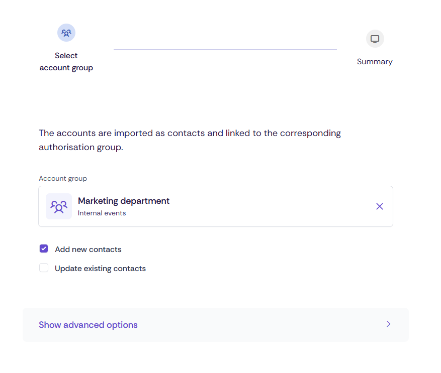 Importing contacts from accounts in Oniva.