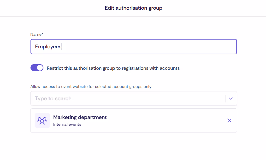 Restricting events to account groups in Oniva.