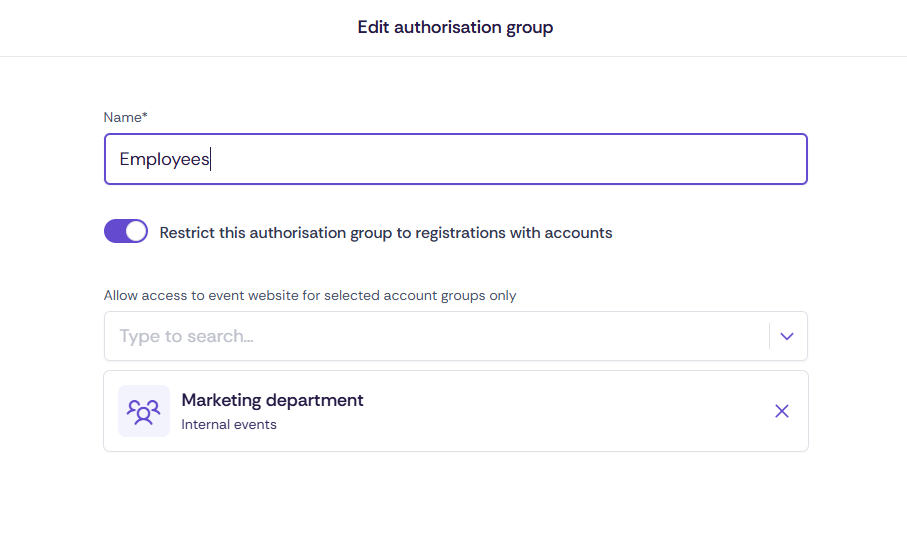 Restricting events to account groups in Oniva.
