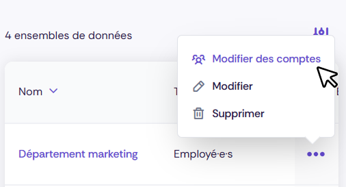 Capture d’écran montrant l’option pour modifier les comptes.