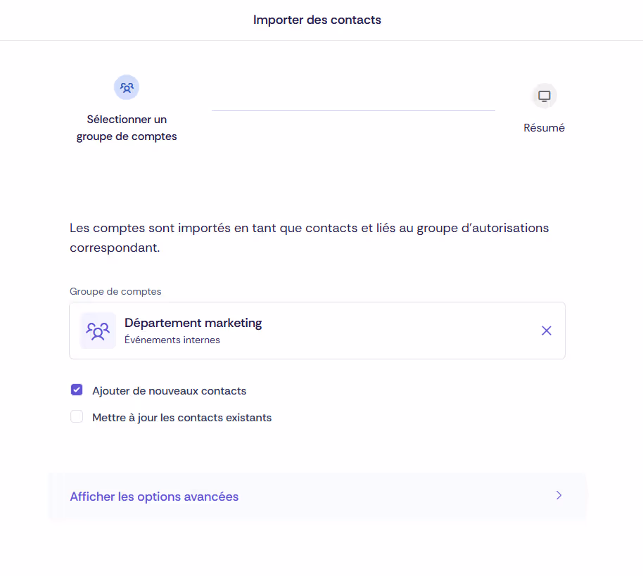 Importer des contacts depuis des comptes dans Oniva