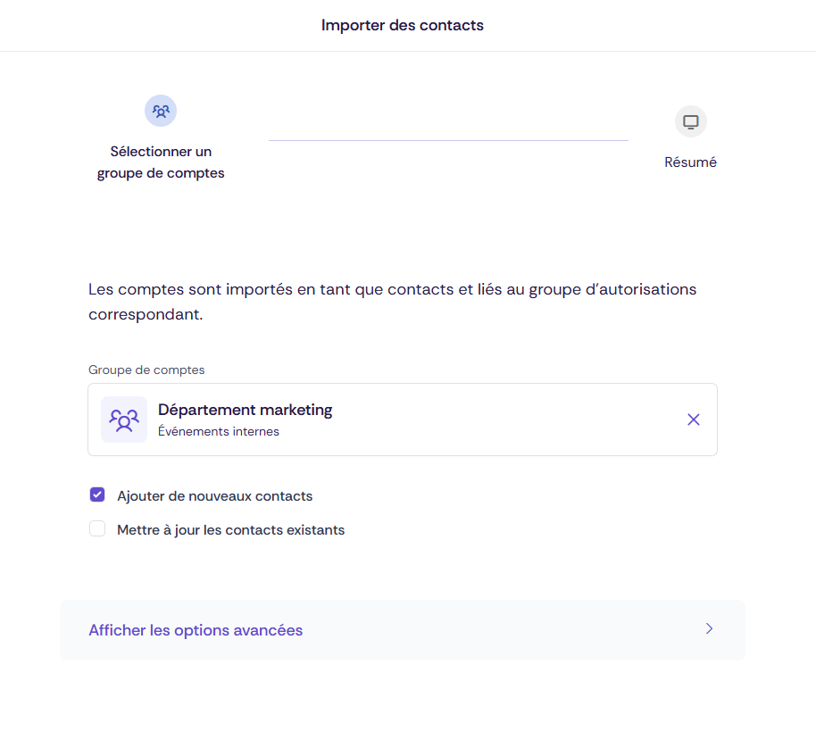 Importer des contacts depuis des comptes dans Oniva
