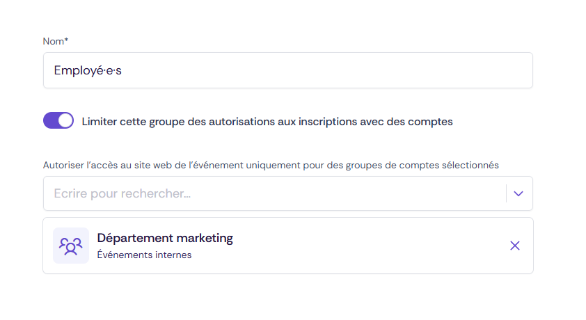 Restreindre les événements aux groupes de comptes dans Oniva.