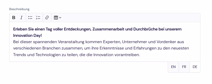 Übersetzungen in Fließtextfeldern in Oniva.