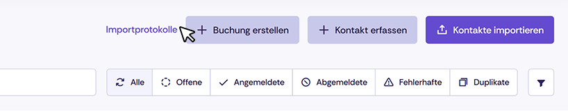 Screenshot der Navigation zu den Importprotokollen.