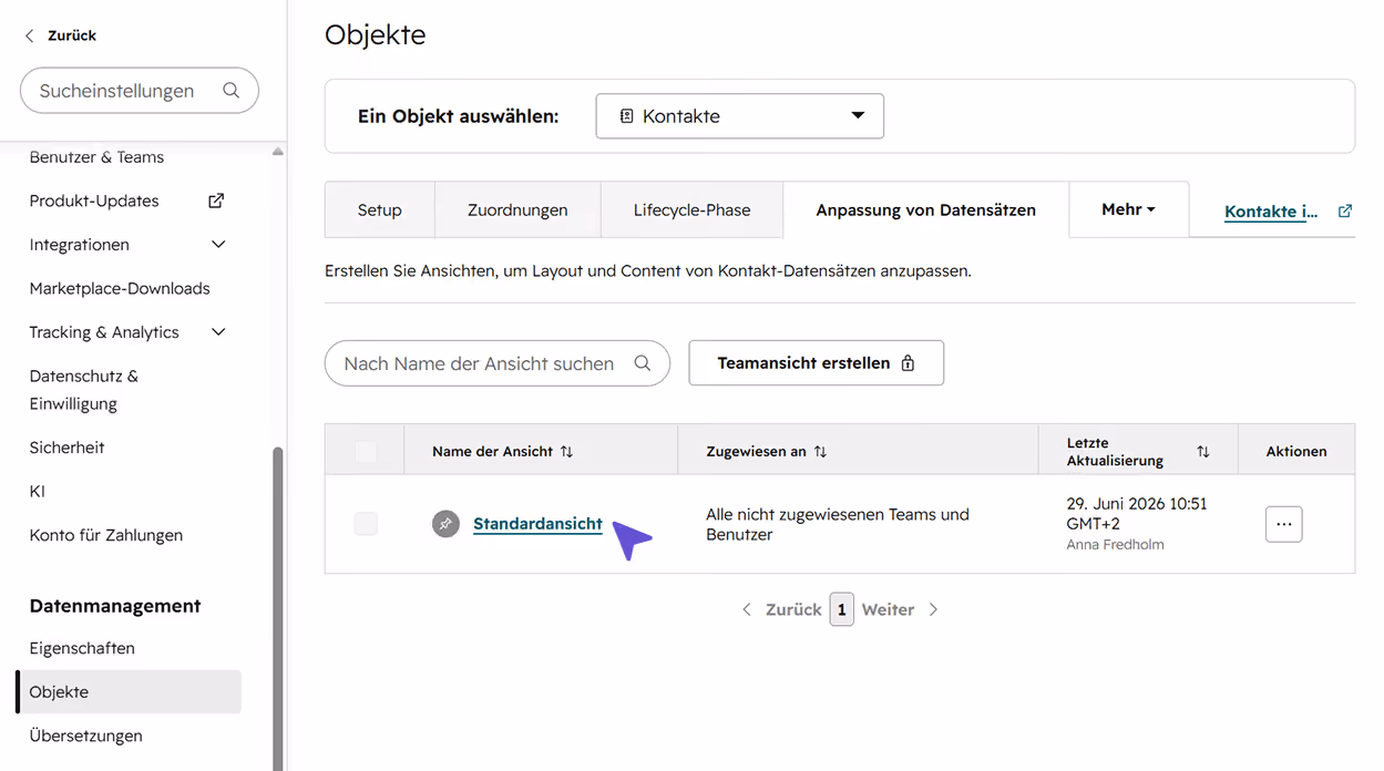 Objekte bearbeiten in HubSpot