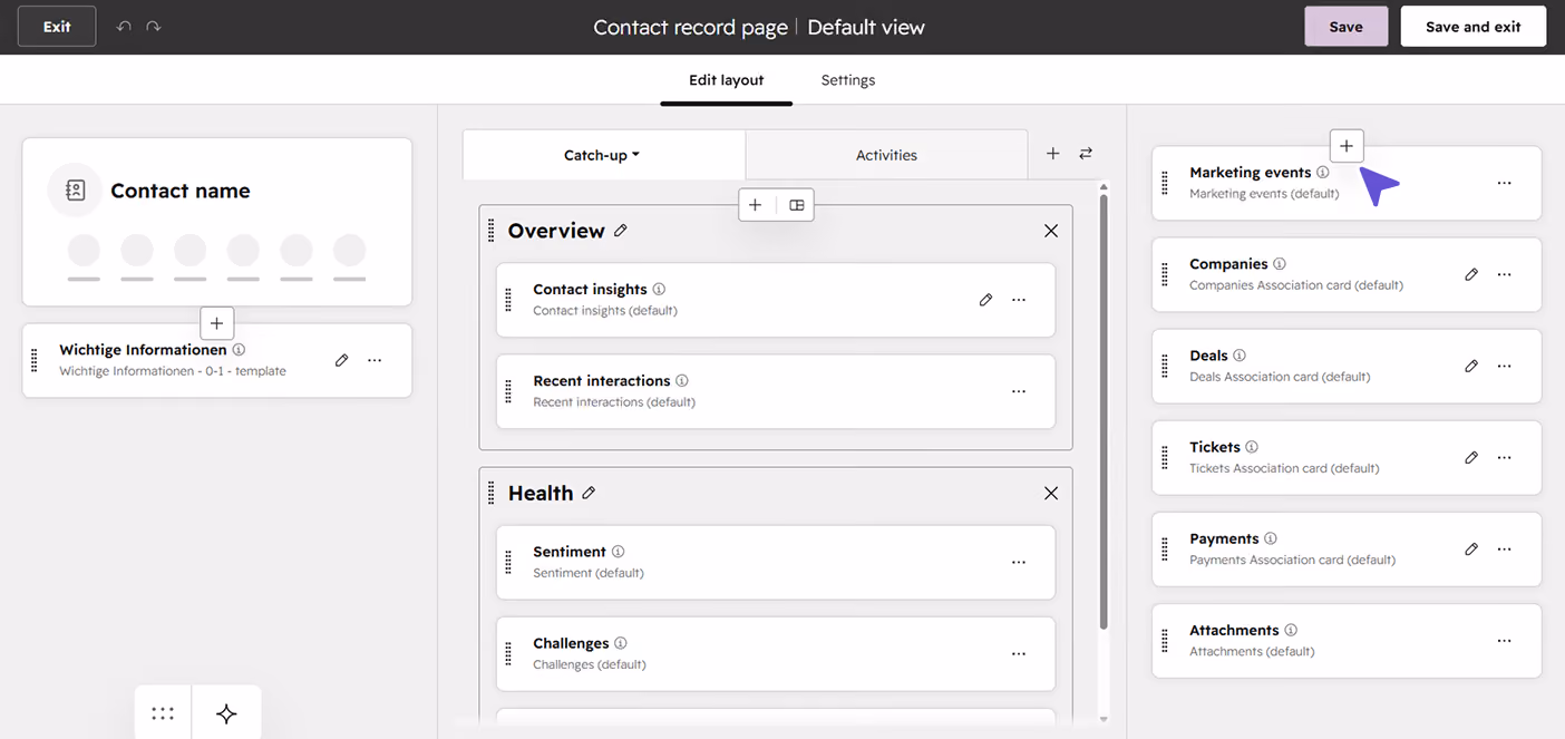 Editing contact record pages in HubSpot