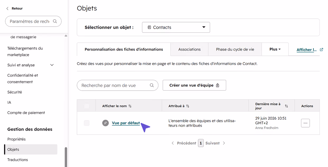 Modifier des objets dans HubSpot