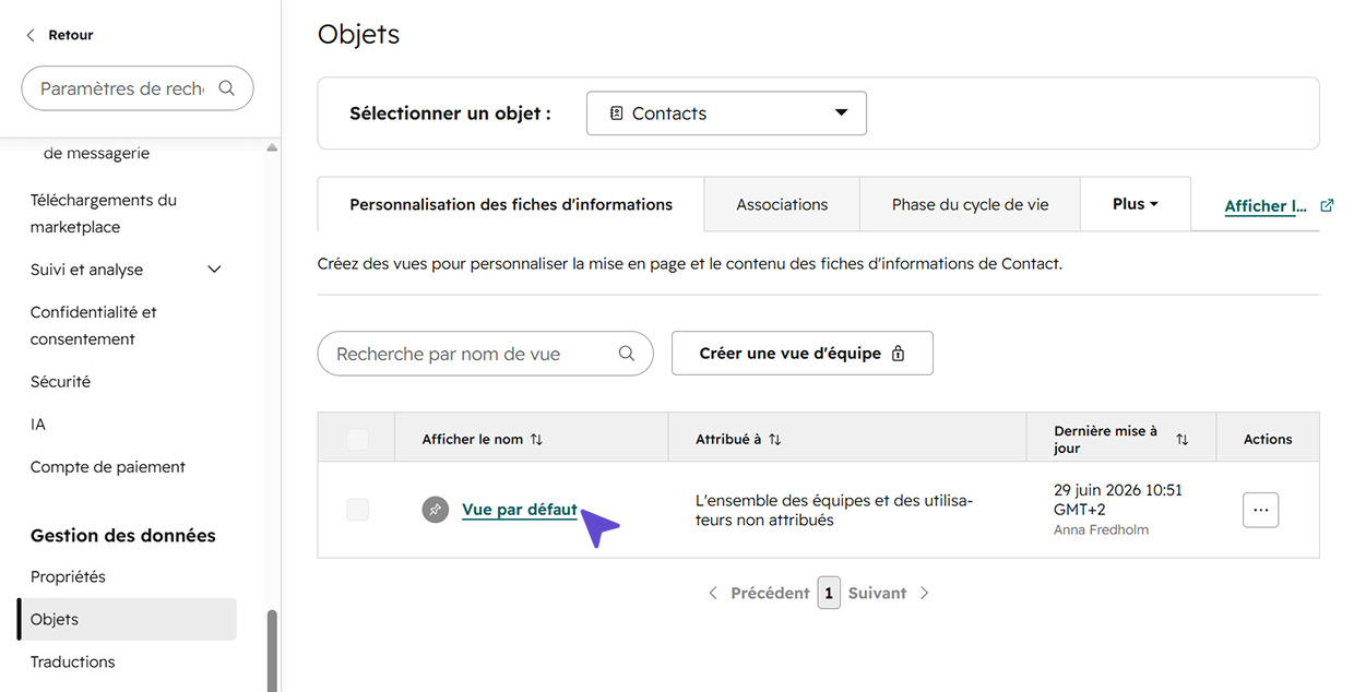Modifier des objets dans HubSpot