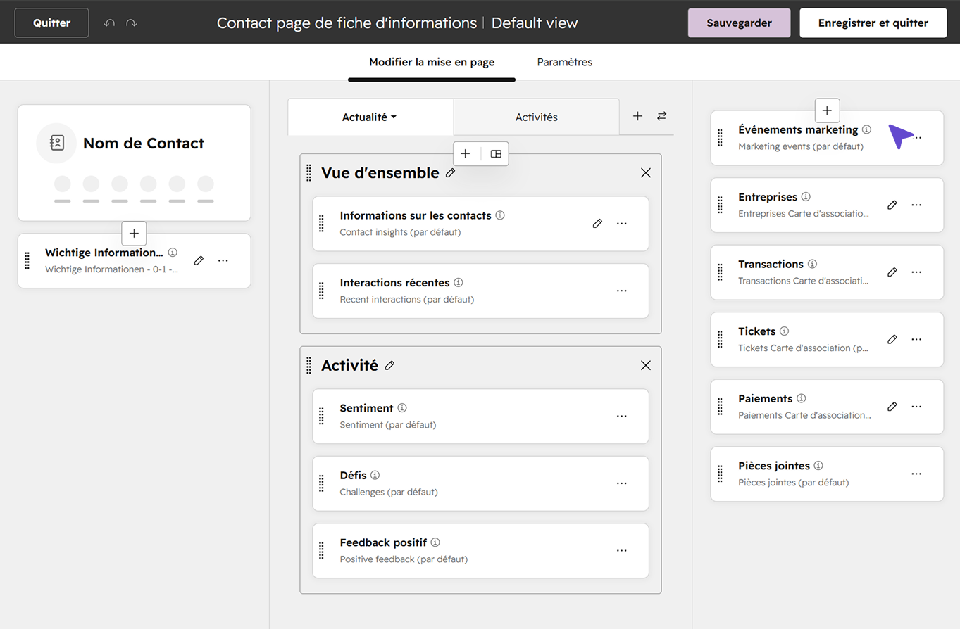 Modifier la mise en page d'un contact dans HubSpot