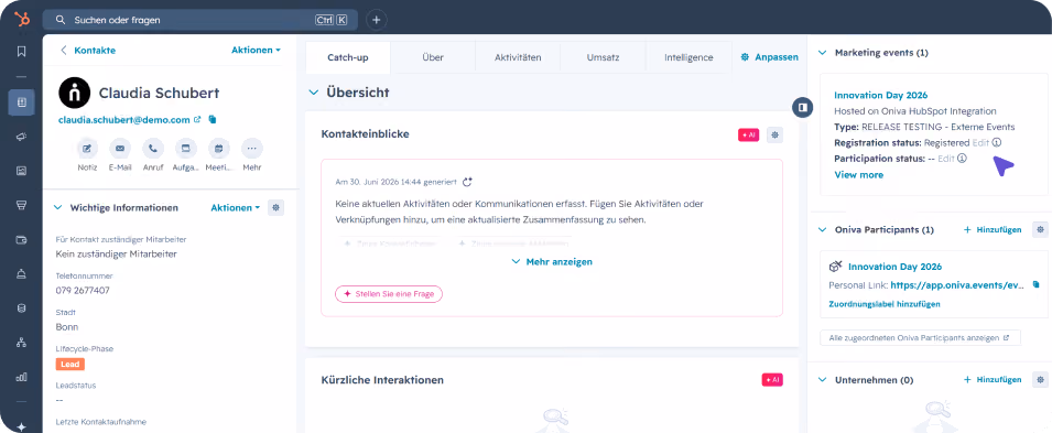 Oniva Integration in HubSpot