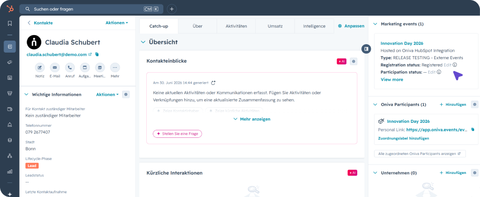 Oniva Integration in HubSpot
