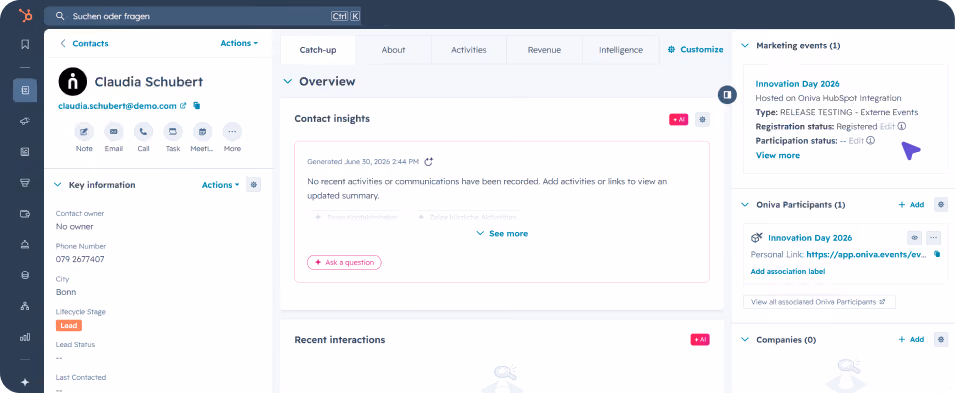 Oniva Integration in HubSpot