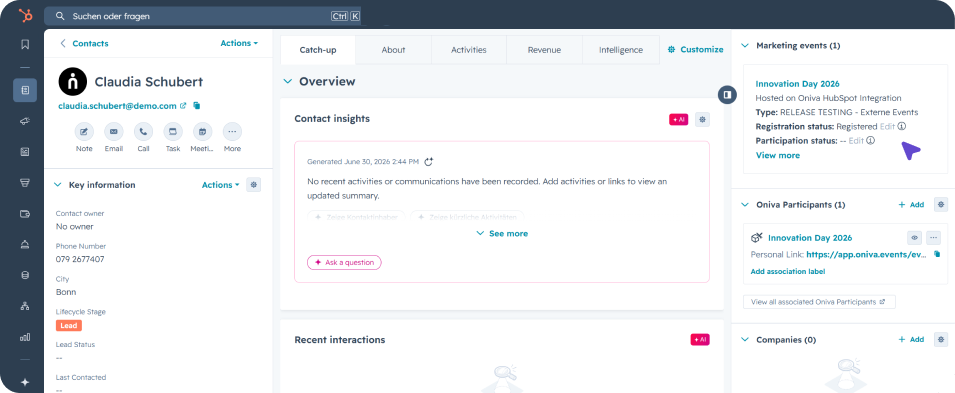 Oniva Integration in HubSpot