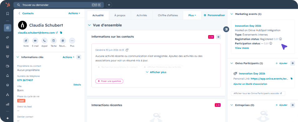 Intégration Oniva dans HubSpot