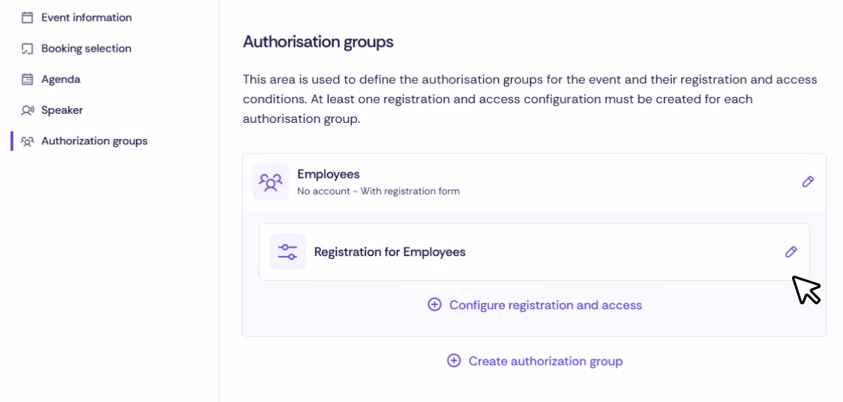Registration and access settings