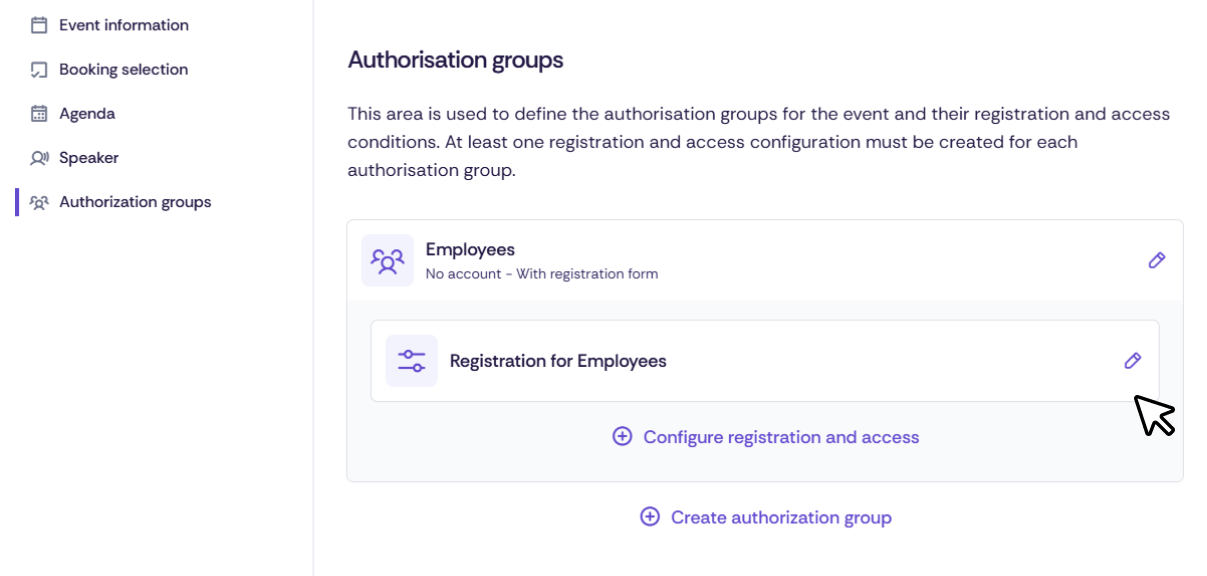 Registration and access settings