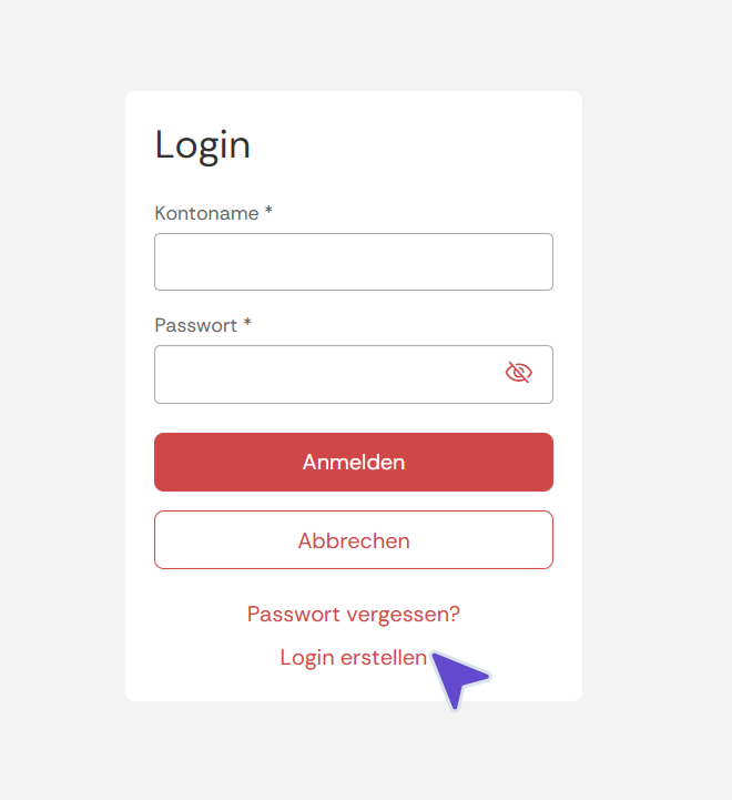Konto erstellen im Portal.