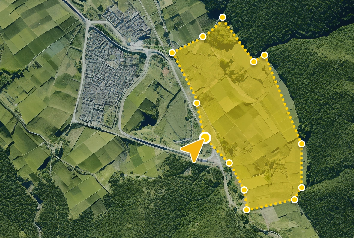 Satelliten-Karten Bild mit einer Flächenzeichnung des kompensationsmarkt.de Tools.