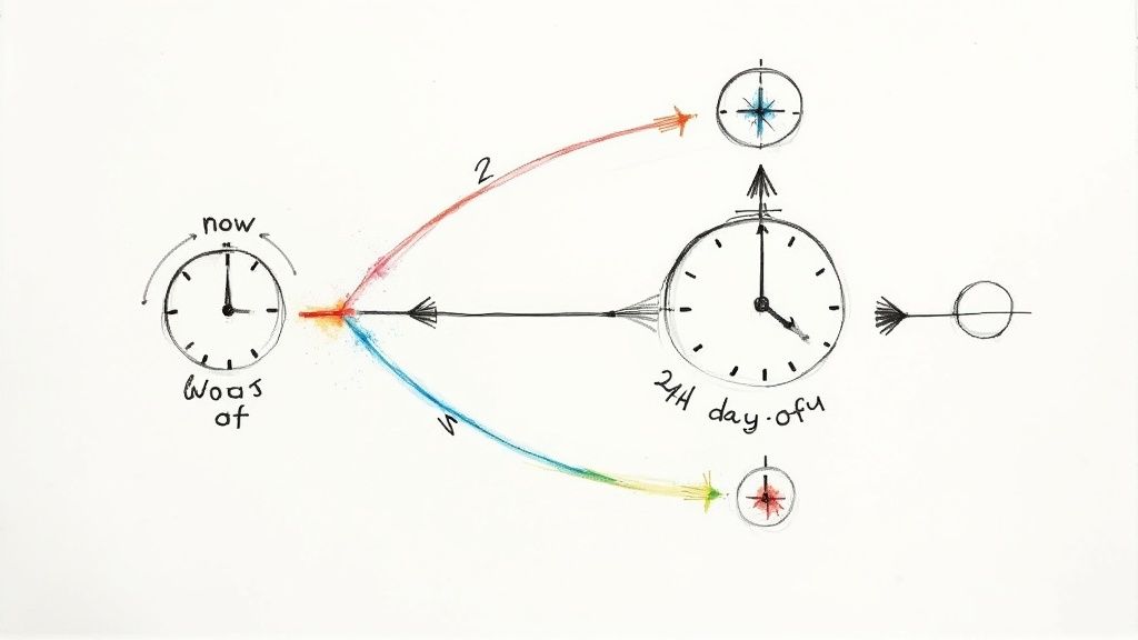 A close-up of a person's hand holding a smartphone, with a calendar app and text message notifications visible on the screen, illustrating the importance of scheduling.