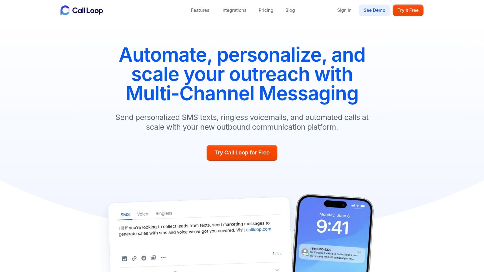 Call Loop platform interface showing campaign creation options